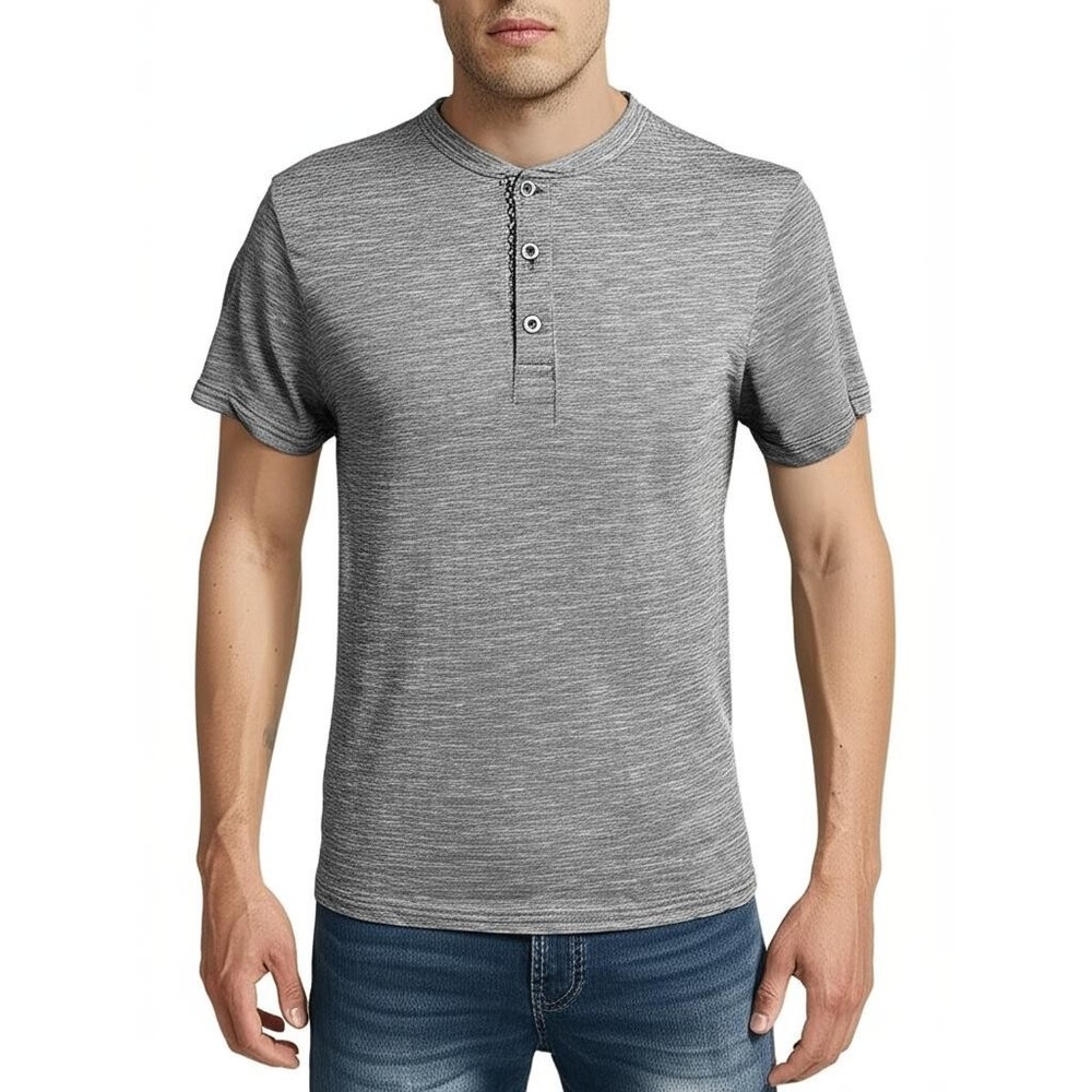 Straight Faded Men's‎ Henley Tee Size Small Grey 3-Button Placket Casual Classic